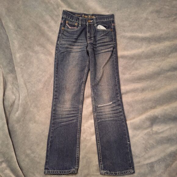 FUBU Retro Jeans Women 14 Dark Wash Blue Embroidered Distressed Skinny - Picture 2 of 14